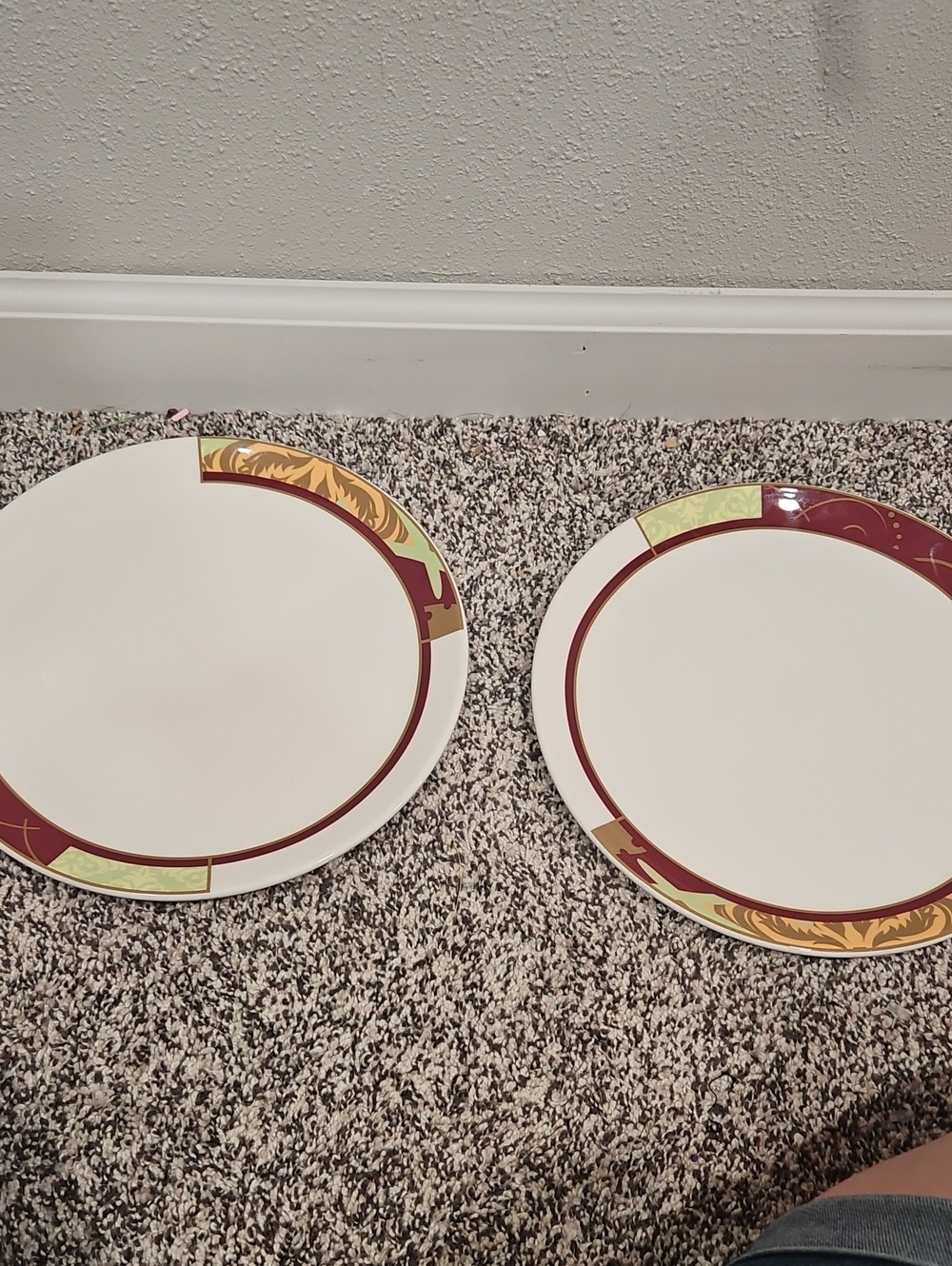 Disney White Dinner Plates with Burgundy and Gold Trim - Set of 2